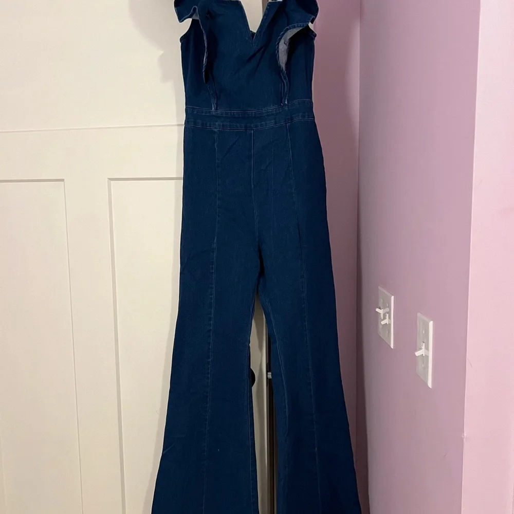 Denim Ruffled Jumpsuit - Picture 2 of 3